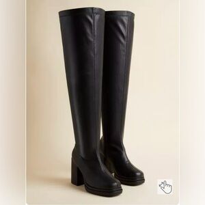Black Chunky Platform Wide Wide Calf Over Knee-High Women's Boots